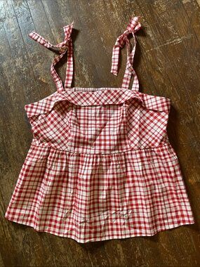 torrid Red and White Gingham Tie-Shoulder Top Size XXL NWT